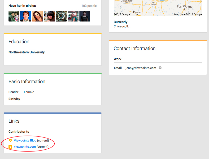 Showing info on G+ About page