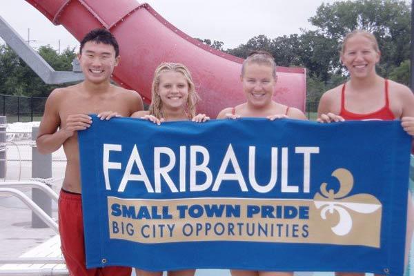 Lifeguards with banner Lifeguards with banner